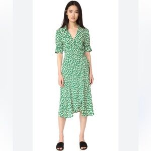 Dalton Silk Crepe Wrap Dress in Green Floral Print